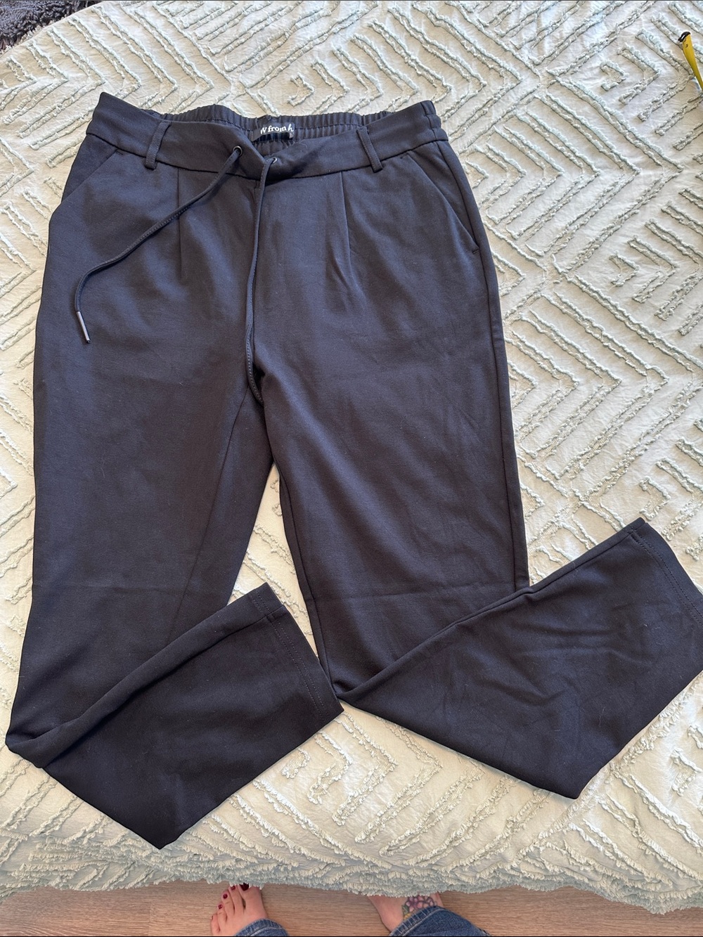 Women’s Black Drawstring stretchy Cotton Blend Pants